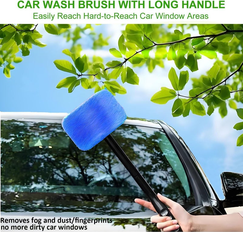 desin Car Windshield Cleaning Tool, Windshield Cleaner with 5 Washable and Reusable Microfiber Pads and Extendable Handle, for Auto Glass Wiper (Blue) - Image 5